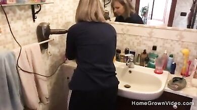 Busty wife gets bent over and fucked by a big cock