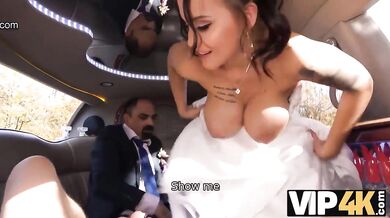 VIP4K. Bride permits husband to watch her having ass scored in limo