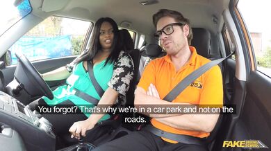 Fake Driving School - Ebony BBW takes off her BIG PANTIES and has sex in a car