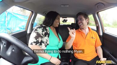 Fake Driving School - Ebony BBW takes off her BIG PANTIES and has sex in a car