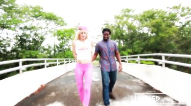 Big tit Blonde Zoey Portland sucks pierced cock in Public