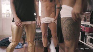 HARDWERK Sexy petite brunette Ana B fucks two repair men