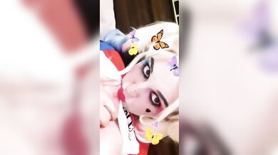 Lil monster licks & sucks titty for daddy! (Sugar Baby, Harley Quinn)