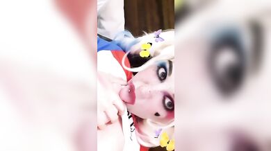 Lil monster licks & sucks titty for daddy! (Sugar Baby, Harley Quinn)