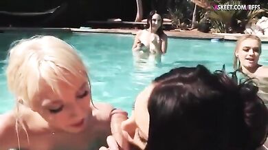 Teen BFFs wild pool party and nasty group pounding outdoors