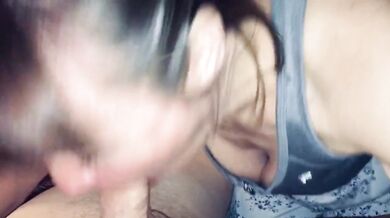 Granny sure loves sucking cock! Listen to how happy she sounds when he explodes in her mouth!