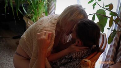 Cuddling, caressing, loving and sensual sex on a squishy chair