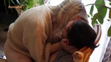 Cuddling, caressing, loving and sensual sex on a squishy chair