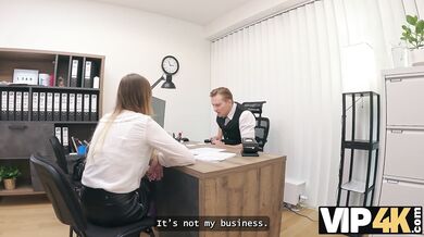 VIP4K. Blonde Maya with big tits is fucking a bank worker on the office. Hot interview with Maya
