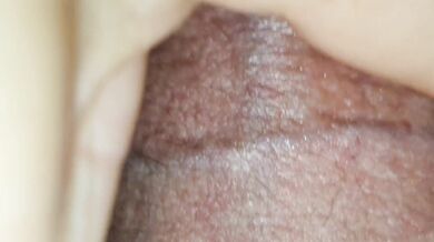 I rub my pussy with his huge cock