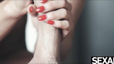 Watch gorgeous blonde suck and ride her lover's morning wood