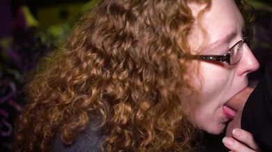 Redhead MILF giving a sloppy late night blowjob and swallow