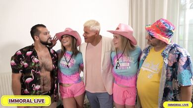 FUCK A FAN - Chubby Teddy from Chicago Wins a Double Blowjob from Sexy Blondes Besties