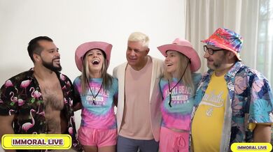 FUCK A FAN - Chubby Teddy from Chicago Wins a Double Blowjob from Sexy Blondes Besties