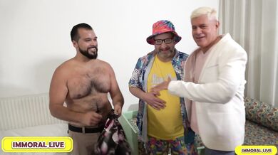 FUCK A FAN - Chubby Teddy from Chicago Wins a Double Blowjob from Sexy Blondes Besties