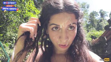 Crazy CUMWALK on Public Waterfall Full of People Blowjob in Public Toilet