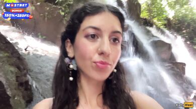 Crazy CUMWALK on Public Waterfall Full of People Blowjob in Public Toilet