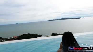 Big ass Asian girlfriend from Thailand swimming and cock riding