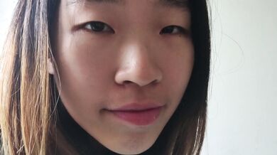 Cute asian babe sucks her BF's white cock and takes a facial POV