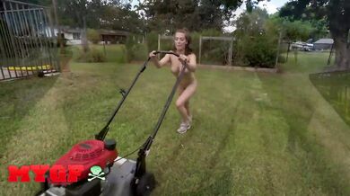 MY GF - Petite Brunette Spencer Bradley Does Her Weekend Chores, Mowing The Lawn & Taking A Big Cock In Her Pussy