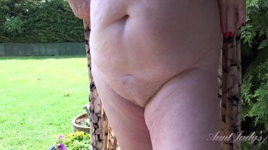 Aunt Judy's - 66yo Hairy Mature GILF Mrs. Claire Sucks Your Cock in the Garden (POV)