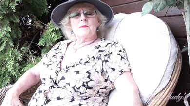 Aunt Judy's - 66yo Hairy Mature GILF Mrs. Claire Sucks Your Cock in the Garden (POV)