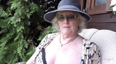 Aunt Judy's - 66yo Hairy Mature GILF Mrs. Claire Sucks Your Cock in the Garden (POV)