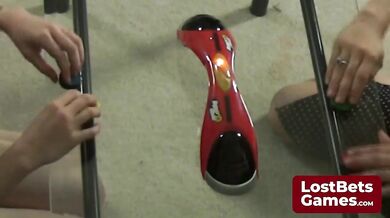 Two horny lesbians playing a strip game in the living room