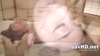 Horny Asian sweetheart with immense orbs and oral pleasure skills. Creampie and toy action in