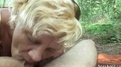 Hairy pussy granny Paulene fucked in the woods by big cock secret lover Leslie Taylor