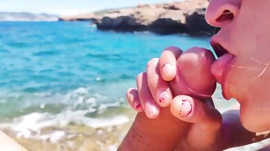 Holidays in Ibiza part#1. Mature slut sucks cock at the nudist beach. Amateur POV