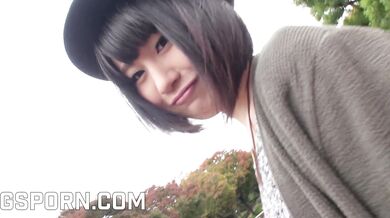 Hot japanese girl +18 use sex toys in a park on Tokyo