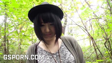 Hot japanese girl +18 use sex toys in a park on Tokyo