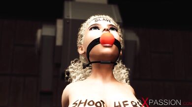 Strap-on attack! Horny lesbian blonde slut in restraints gets fucked hard