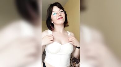 Beautiful brunette shows her big boobs from under her underwear ????