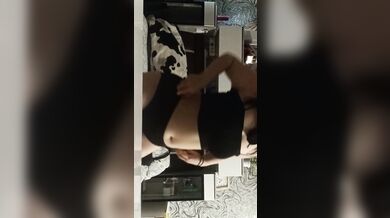 Babysitter with sexy body squeezes big tits and huge nipples