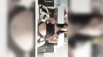 Busty babe decided to play with her big tits when no one was home