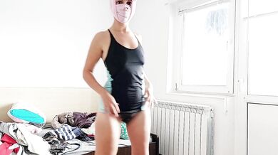 Sexy milf tries on clothes, hairy pussy, big tits, hot mom