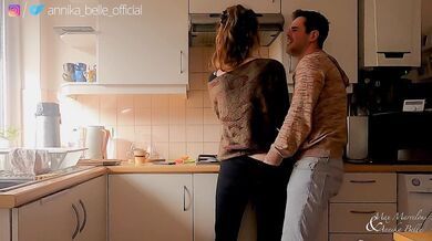 Kitchen make out with stepsister, kissing & fingering - sensual teasing moments