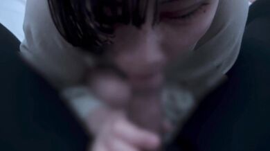 Girl with short hair ejaculates a lot in her mouth