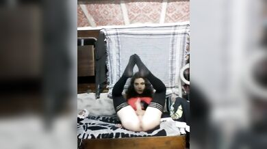 Amateur femboy/CD in red dress, playing till s/he cums