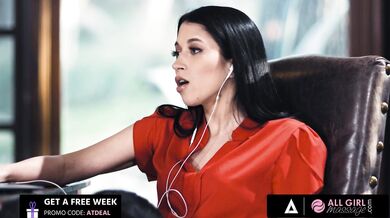 ALL GIRL MASSAGE - Sexy Ebony Pleasures Her Busy Wife Under Table Before Licking Her Pussy - Alex Coal