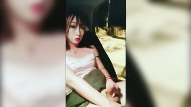 Asian Pi Ladyboy masturbating and cumming inside the car