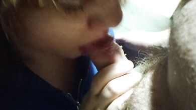 Public blowjob, first time cum in mouth and gag