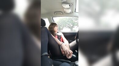 Sissy trap cumming with dildo in public parking lot