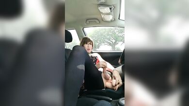 Sissy trap cumming with dildo in public parking lot