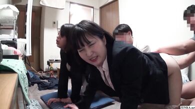 Bottomless Japanese female employees after work sex party