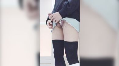 Japanese crossdresser girl fuck herself and cum in bathroom