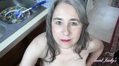 Aunt Judy's - Your Busty Step-Aunt Grace Gives You a Handjob in the Kitchen (POV)