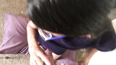 Wife in turtleneck sweater sucking cock with massive facial- viewer request